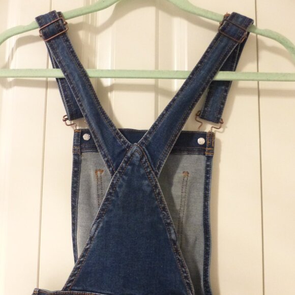 WAX JEAN dark wash denim shortalls/overalls with distressed details - Picture 5 of 7